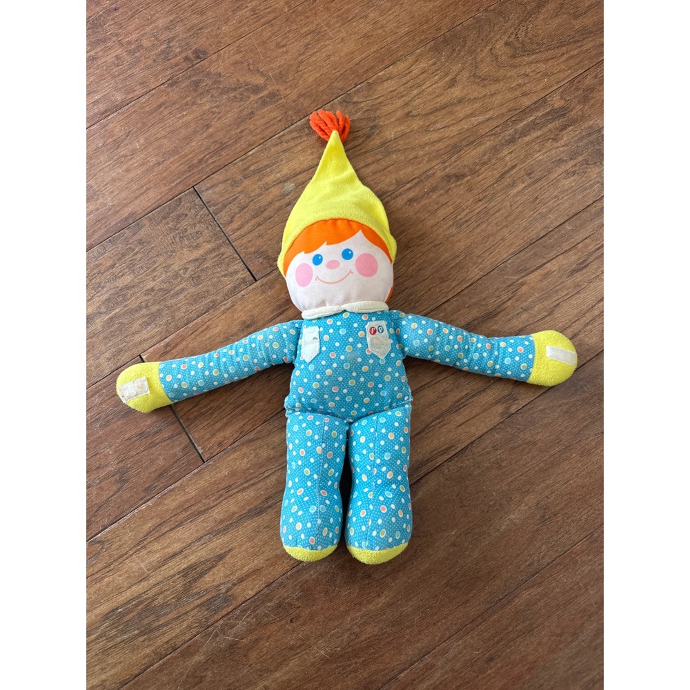 Vintage 1984 Fisher Price Luv-E-Bye Baby Boy Blue Polka Dot Plush Doll 1351 1352